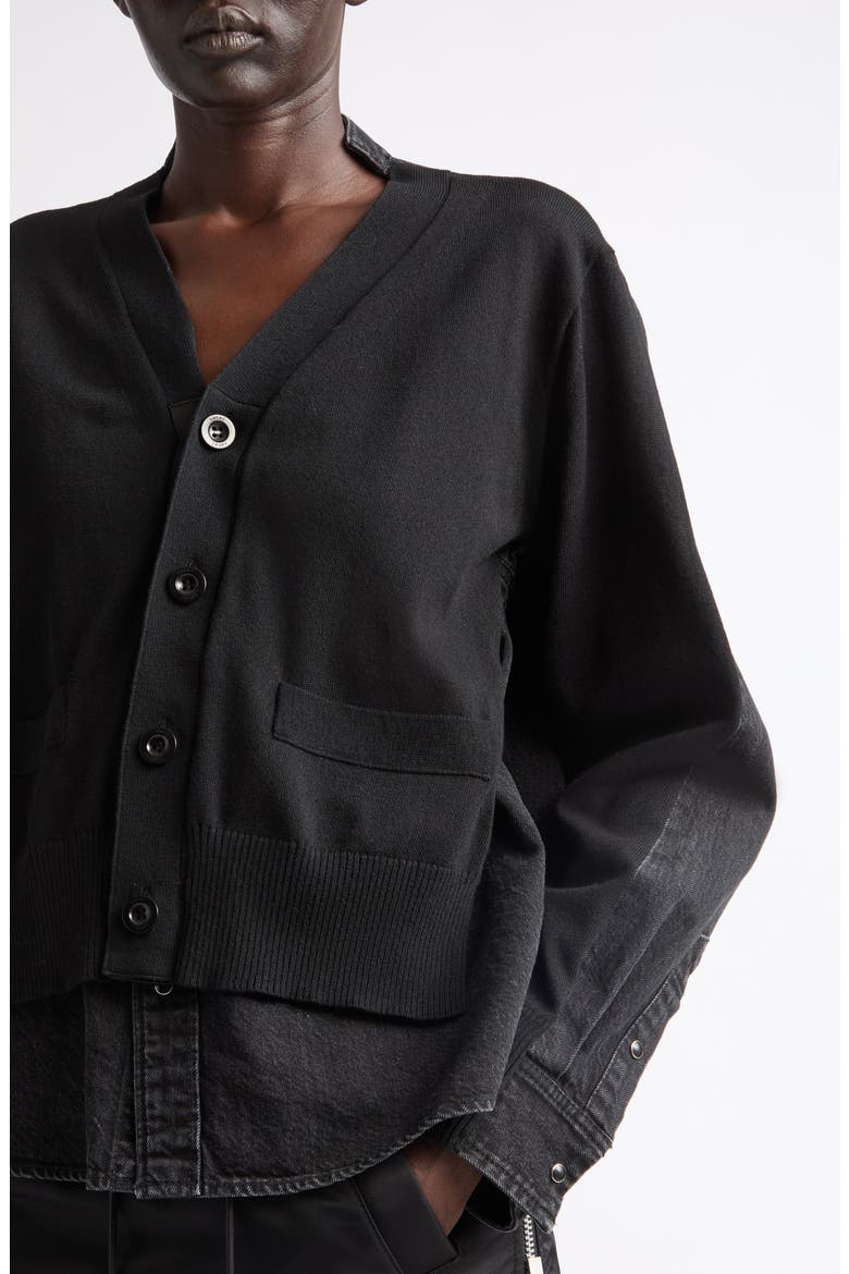 Cardigan Front Denim Shirt, Alternate, color, BLACK