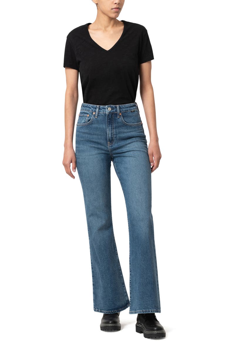 Los Angeles High Waist Flare Leg Jeans, Alternate, color, MID BRUSHED CLASSIC BLUE