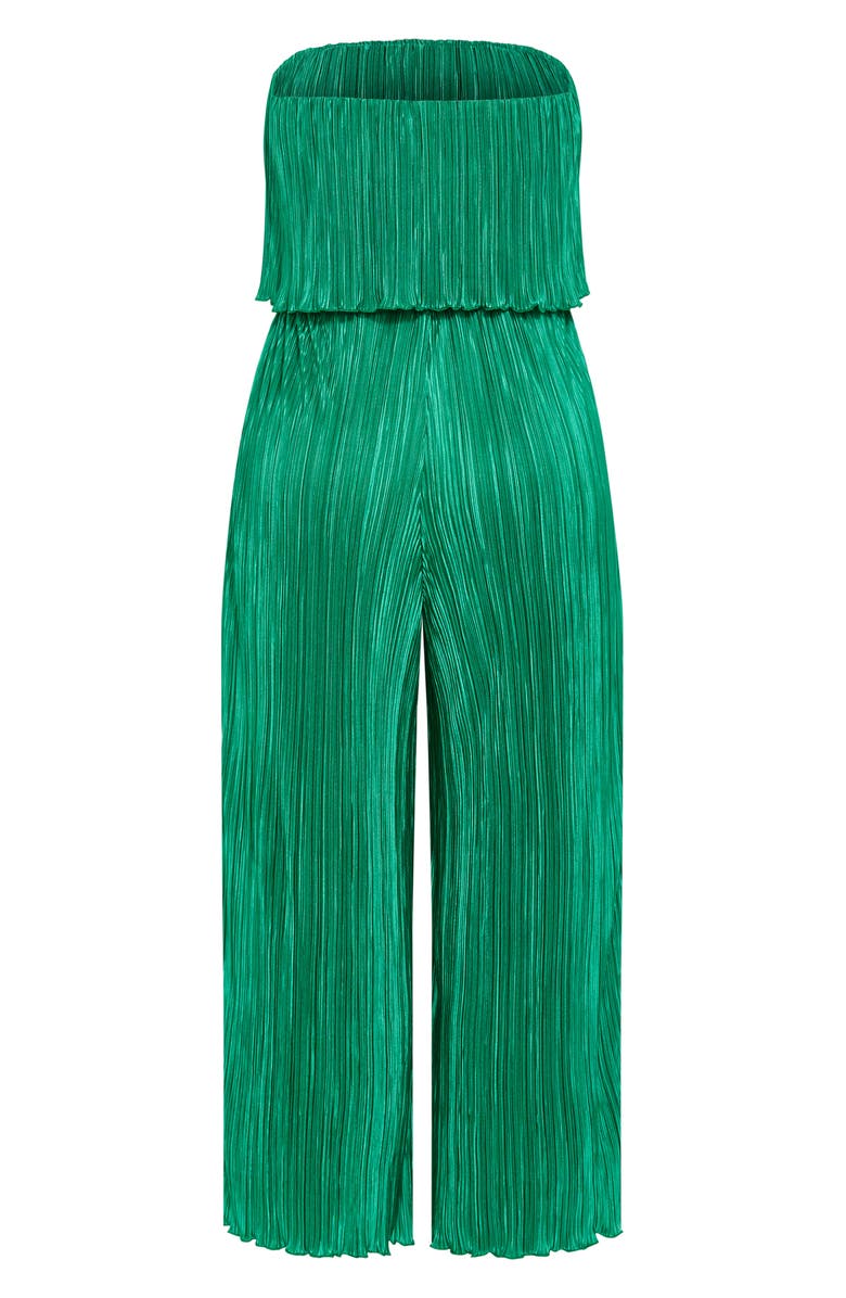 City Chic Hailee Strapless Plissé Jumpsuit, Alternate, color, Greenstone