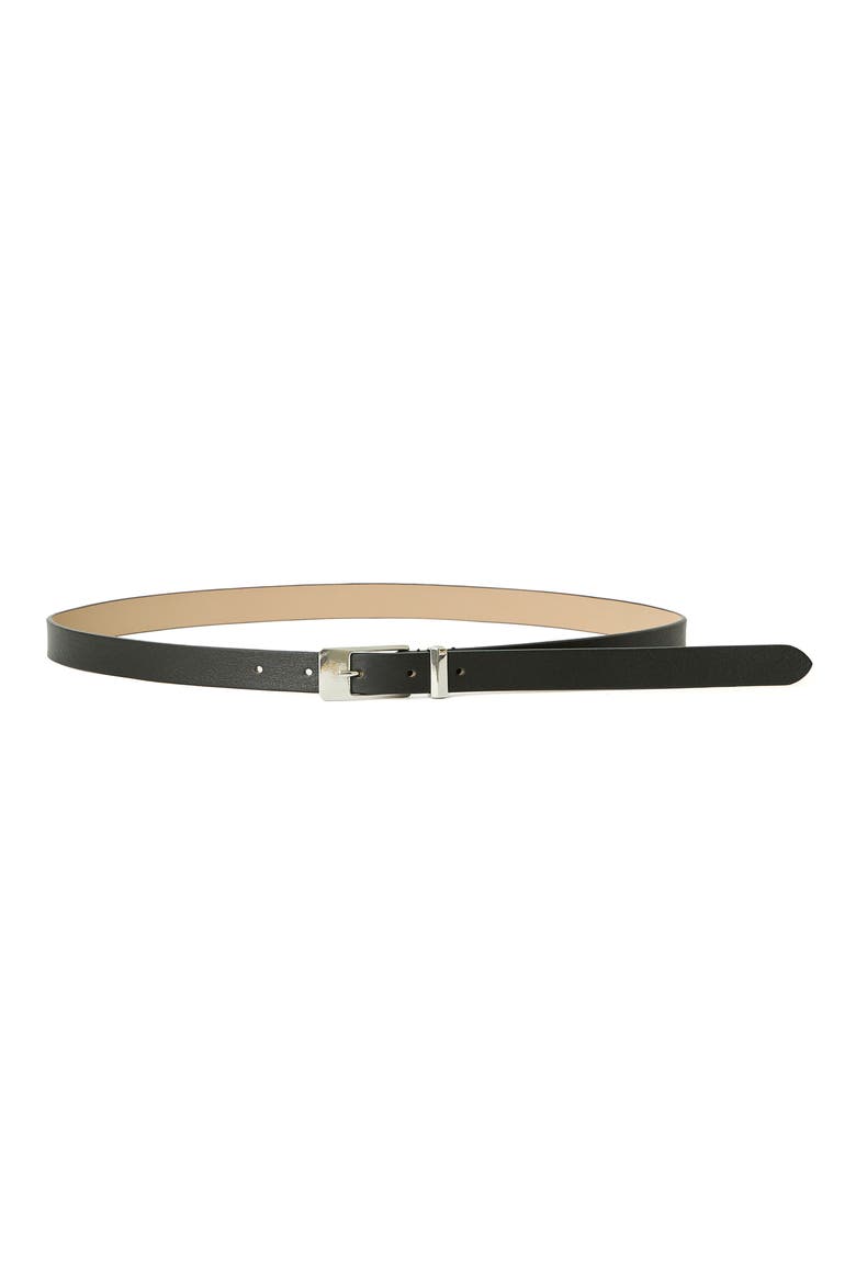 Cairo Thin Leather Belt, Main, color, BLACK/ SILVER