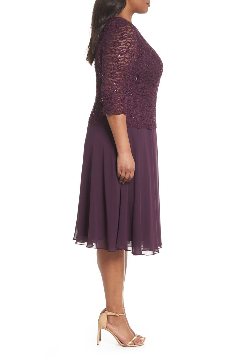 Mock Two-Piece Midi Dress, Alternate, color, DEEP PLUM