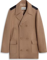 Bugatchi Leather Trim Wool Blend Tweed Peacoat