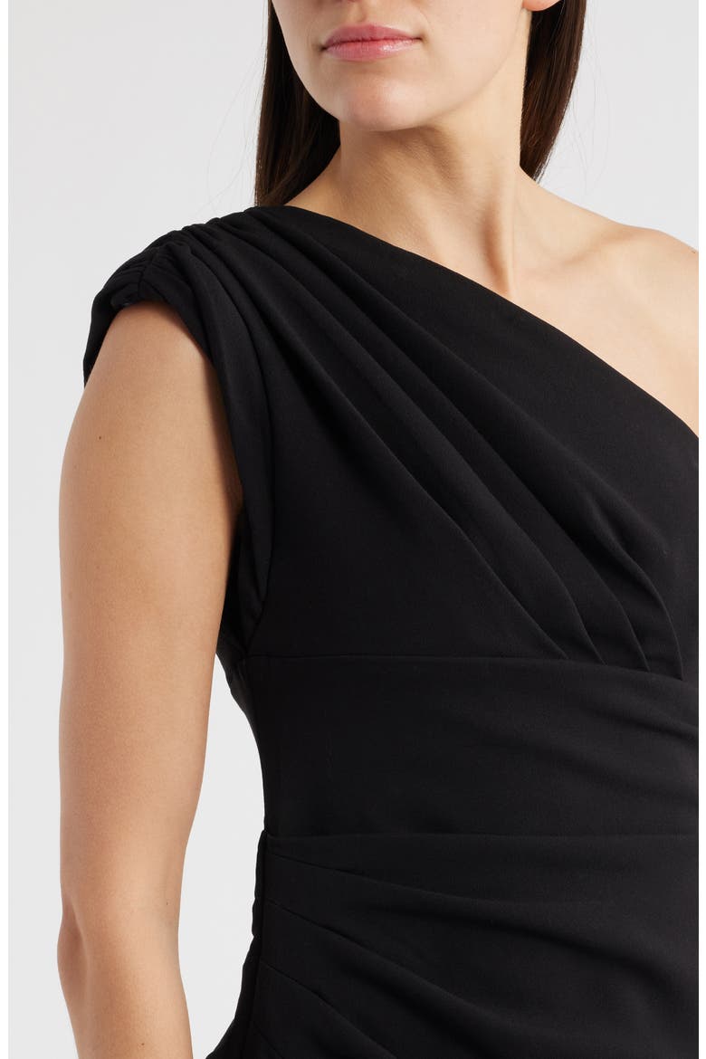 Draped One-Shoulder Crepe Gown, Alternate, color, BLACK