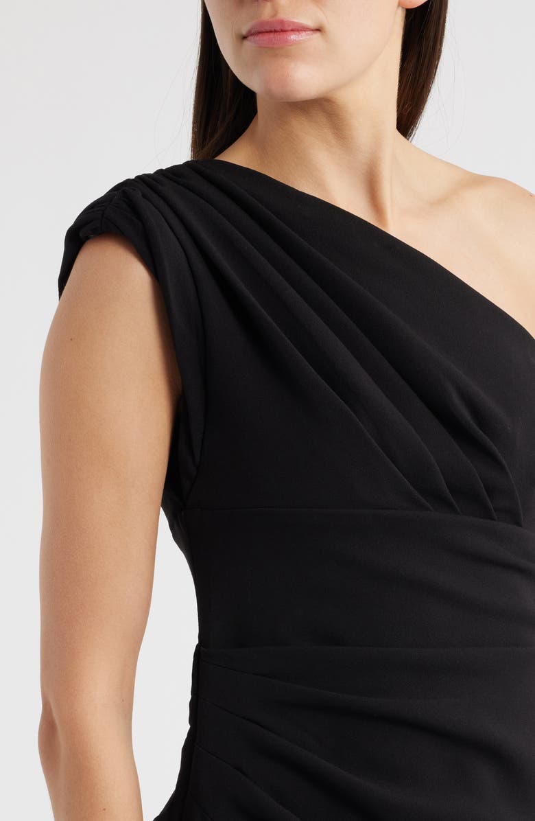 Vince Camuto Draped One-Shoulder Crepe Gown, Alternate, color, Black