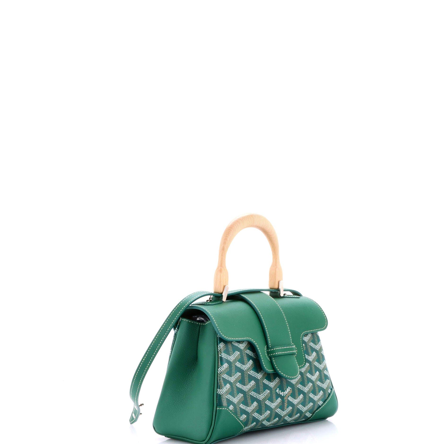 Pre-Owned Goyard Saigon Top Handle Bag Coated Canvas with Leather Mini, Alternate, color, Green