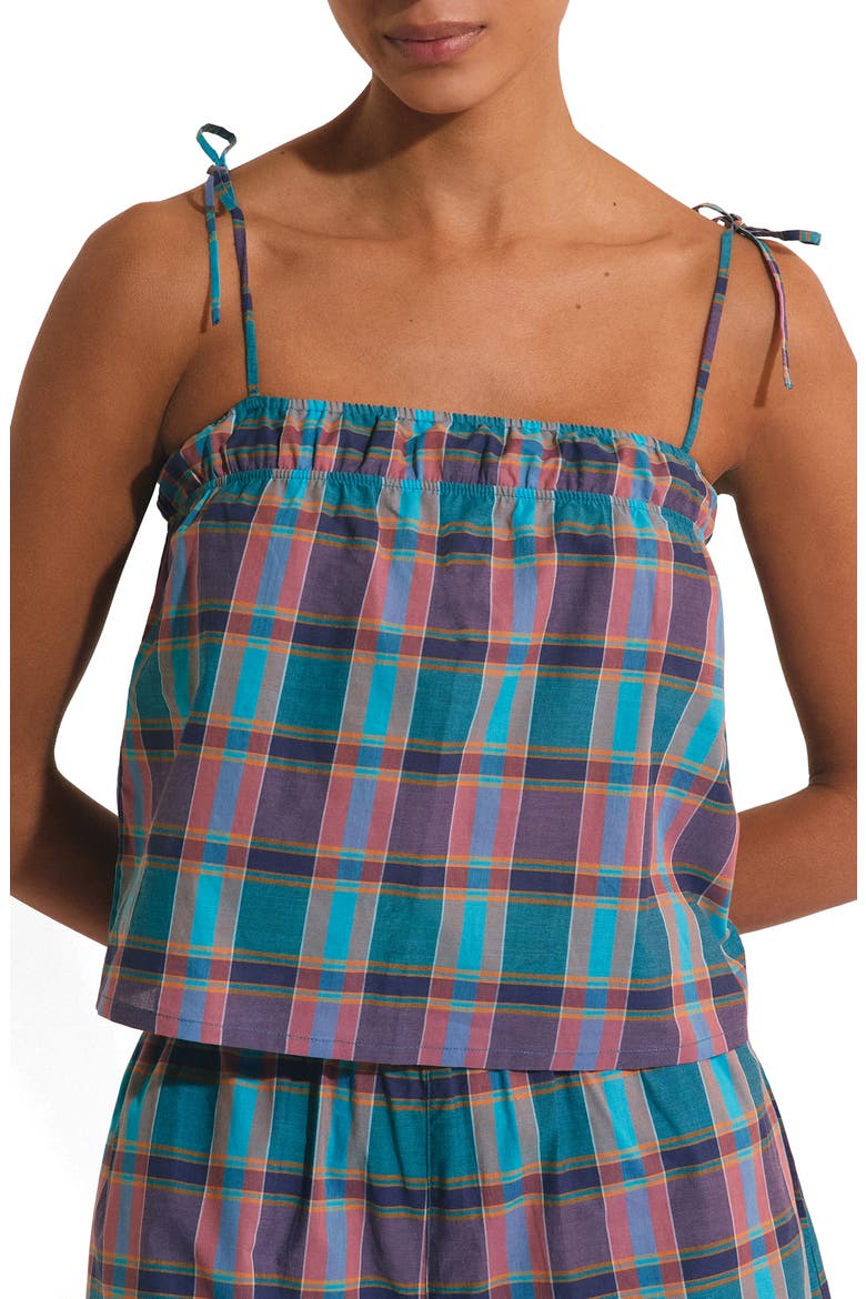 Vagabonde Plaid Cotton Pajama Camisole, Main, color, BLUE