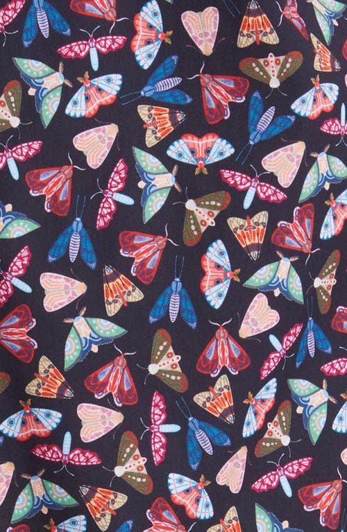 Stone Rose Moth Print Button-up Shirt In Navy