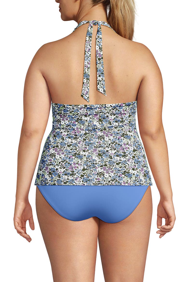 Plus Size Twist Halter Tankini Top, Alternate, color, White/Lilac Multi Ditsy Floral