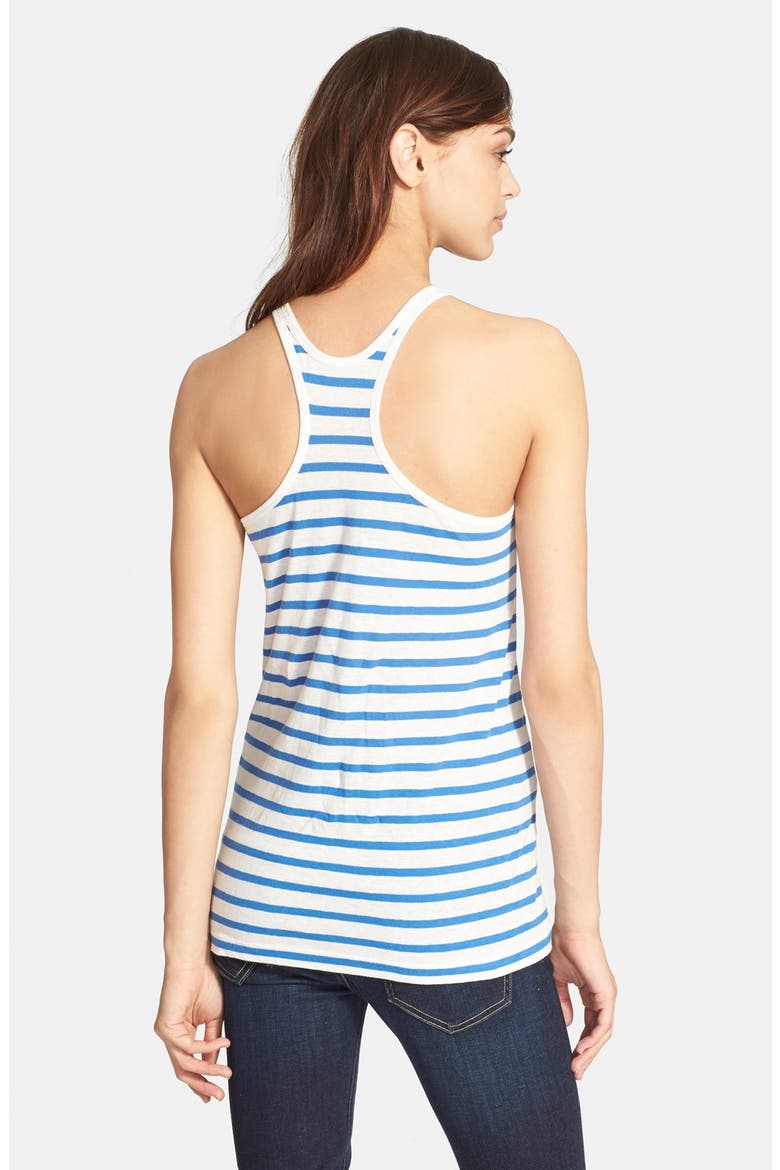 T by Alexander Wang Stripe Linen & Cotton Racerback Tank, Alternate, color, IVORY/ COBALT