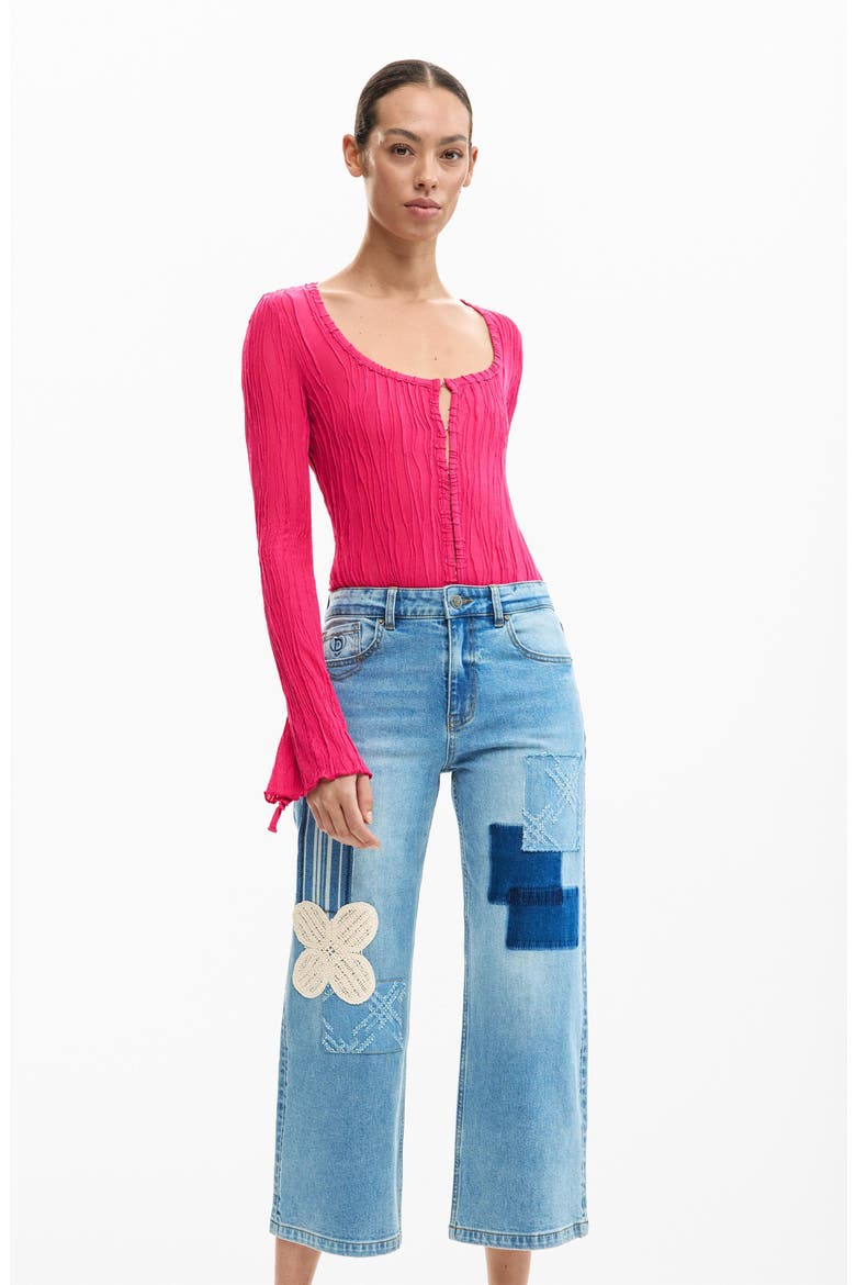 Patchwork Crop Jeans, Alternate, color, MEDIUM BLUE