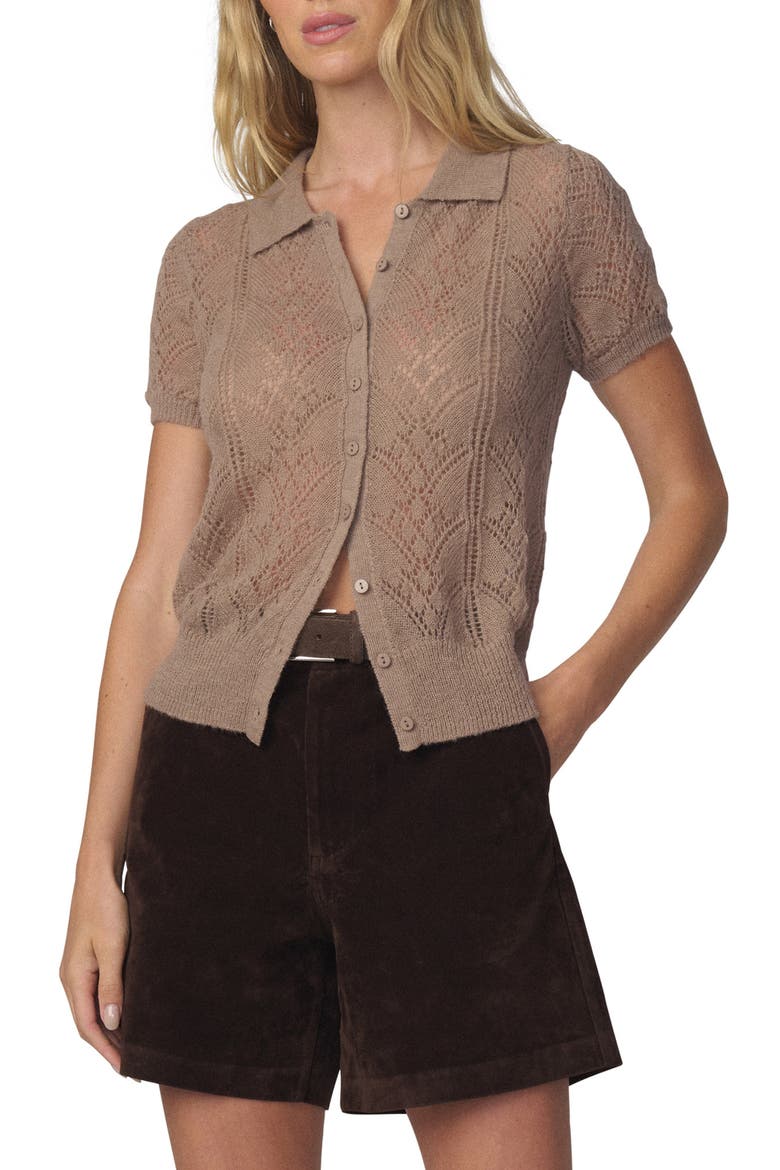 The Davey Open Stitch Short Sleeve Cardigan, Main, color, MINK