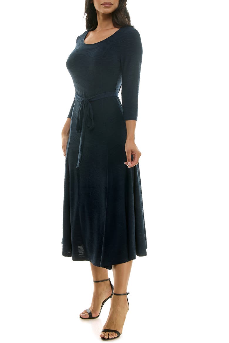 Sylvia Tie Waist A-Line Midi Dress, Alternate, color, NAVY STITCHED