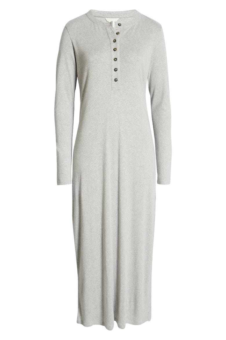 Split Neck Long Sleeve Cotton Blend Dress, Alternate, color, GREY HEATHER