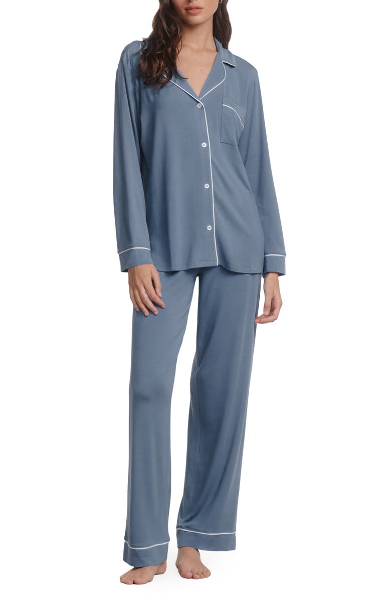 Eberjey Gisele Long Pajamas, Main, color, Navy/White