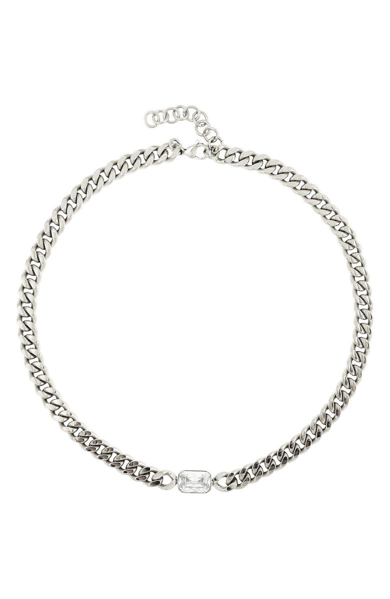 REBL Cubic Zirconia Curb Chain Necklace, Alternate, color, 