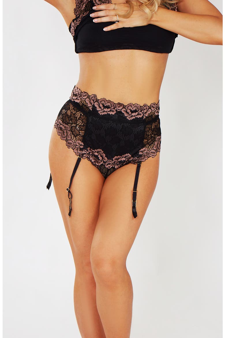Lace Overlay Cami and High-Waist Panty Set, Alternate, color, Mocha