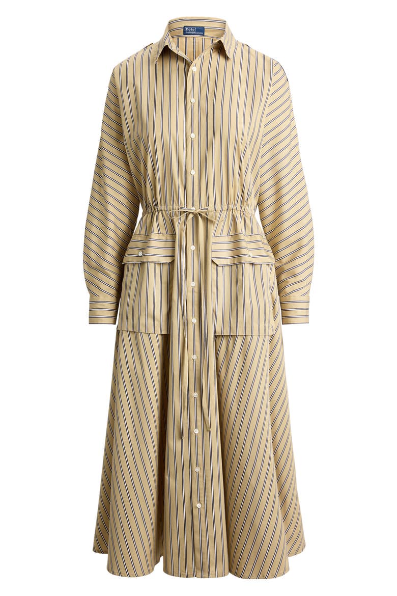 Stripe Long Sleeve Cotton Canvas Utility Shirtdress, Alternate, color, TAN-ROYAL MULTI