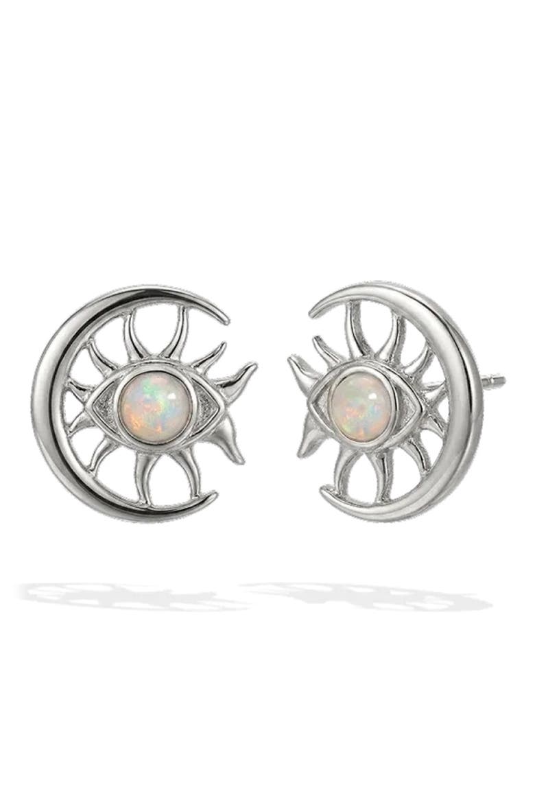 Cosmic Moon Eye Stud Earrings, Main, color, METALLIC SILVER