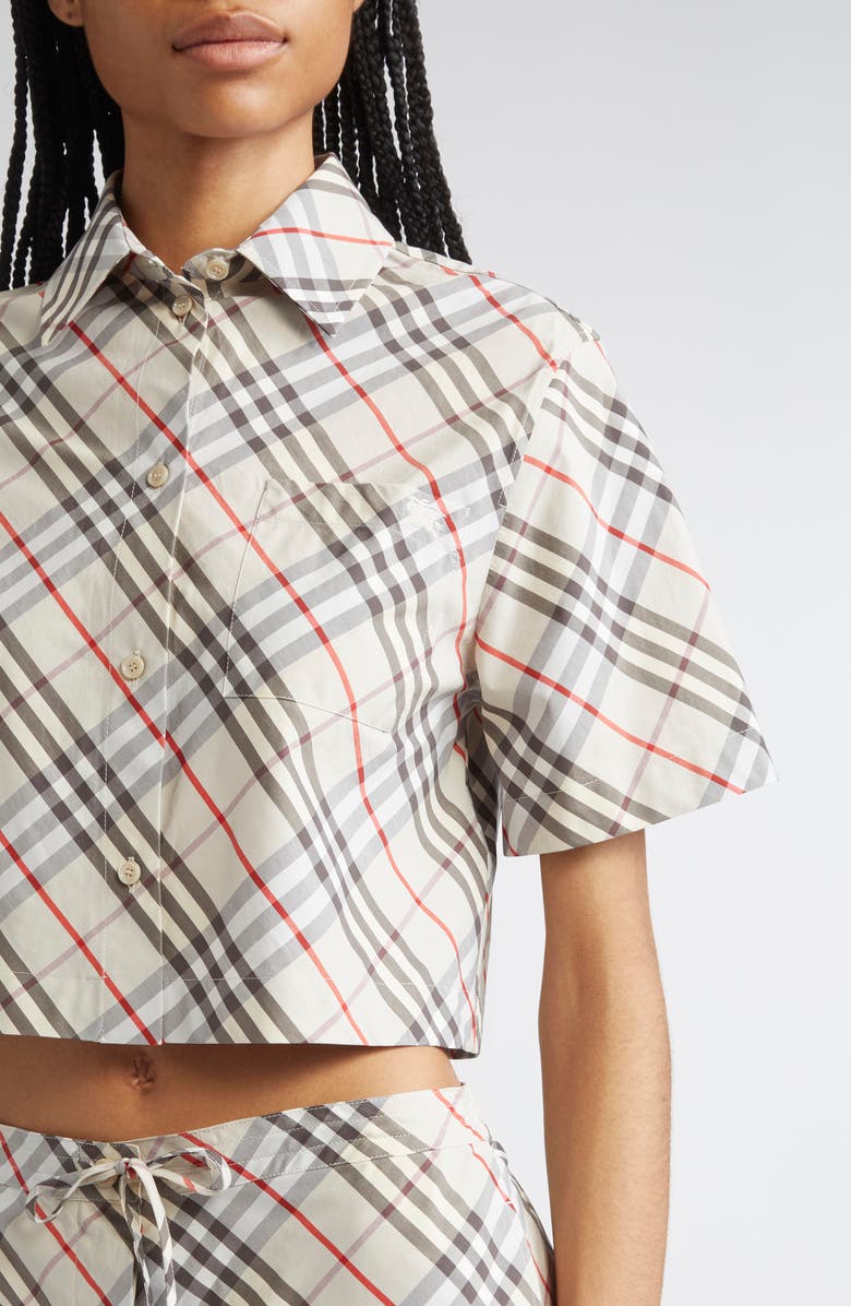 Burberry Check Cotton Crop Shirt, Alternate, color, Chipping Ip Check
