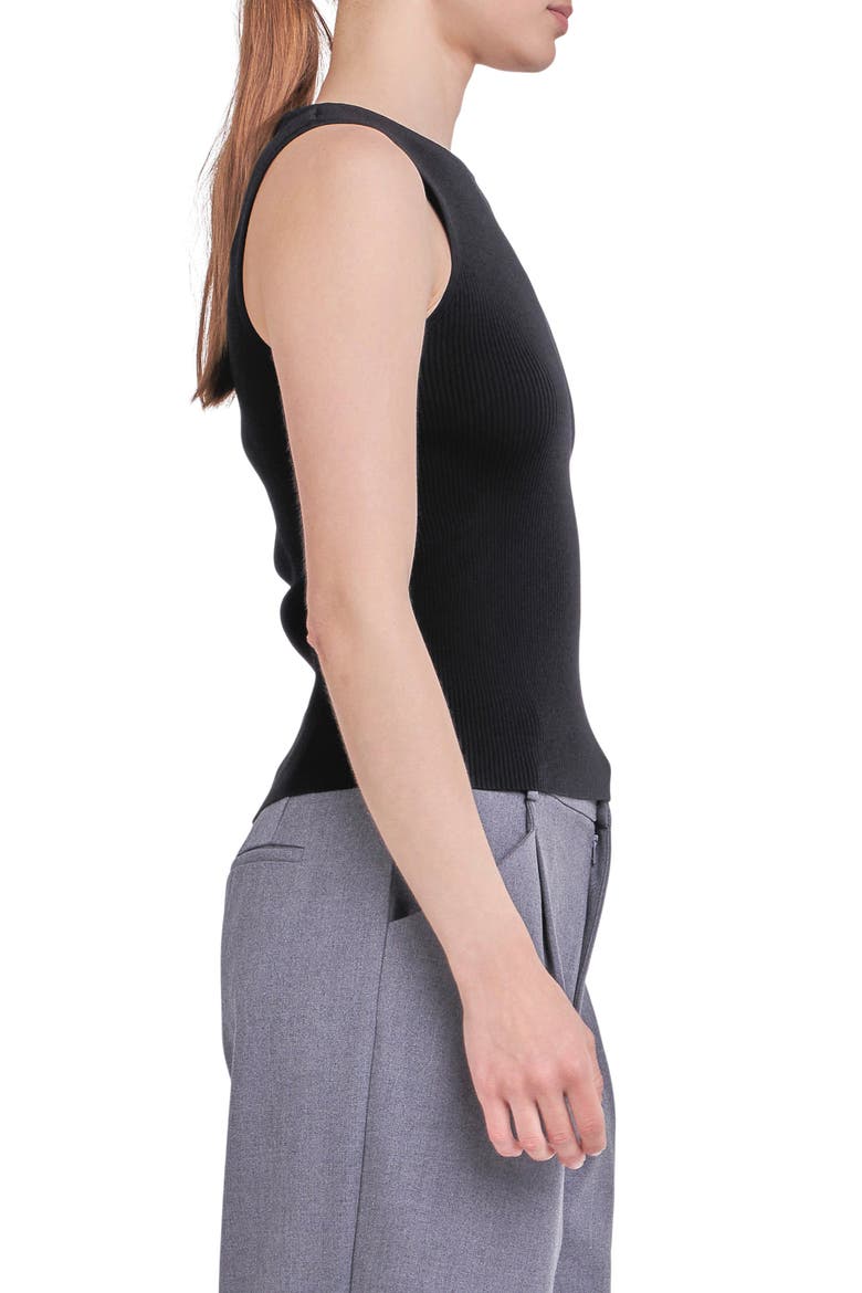 Asymmetric Cutout Rib Knit Tank Top, Alternate, color, BLACK