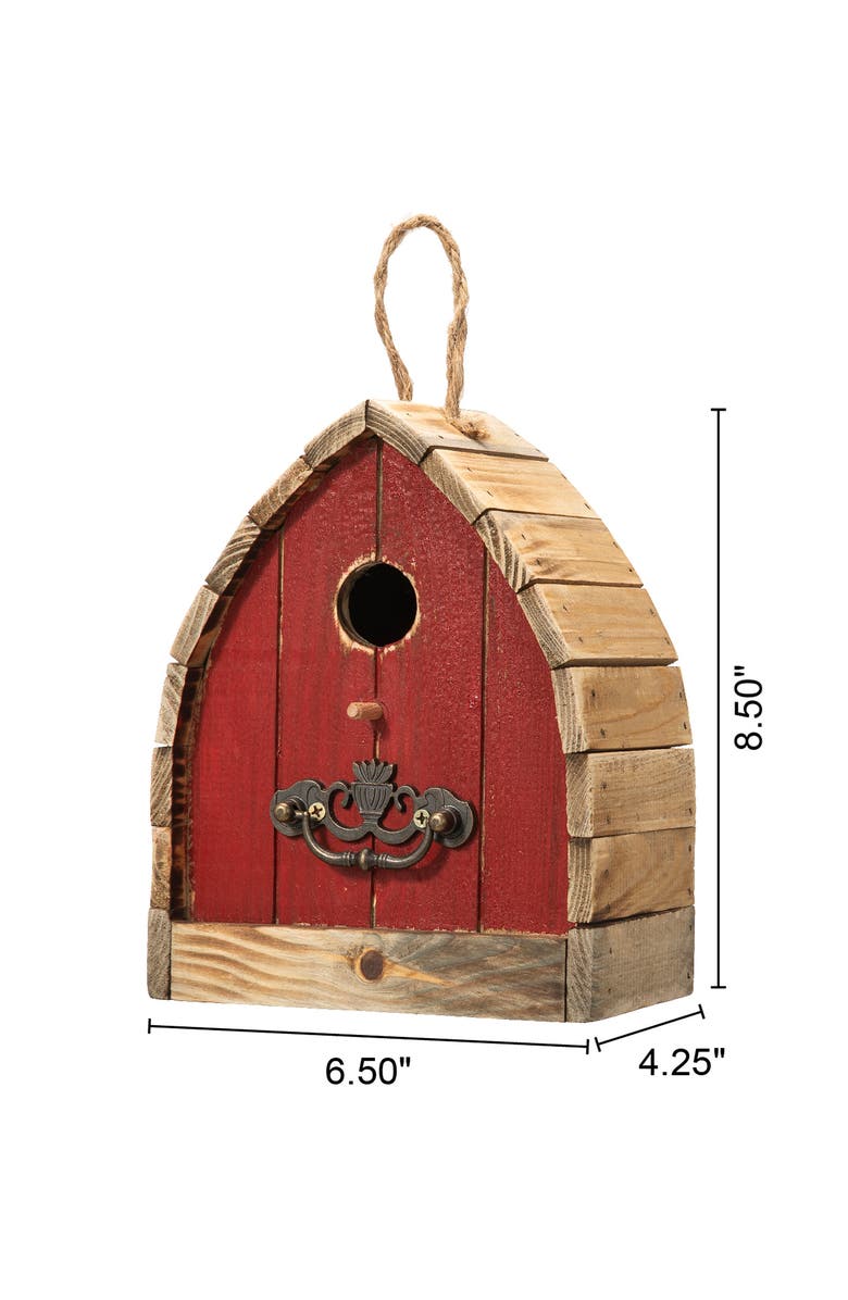 Glitzhome 8.5"H Washed Red Distressed Solid Wood Birdhouse, Alternate, color, Red