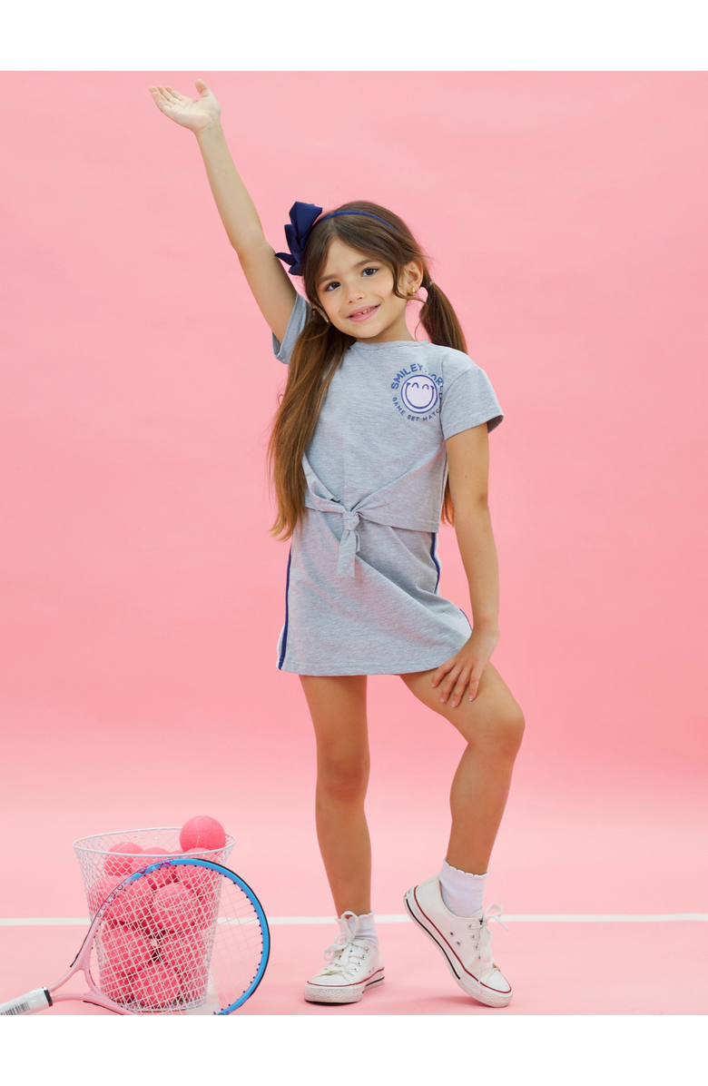 Mia Belle Girls Athletic Club Tie-Front Dress, Alternate, color, Grey