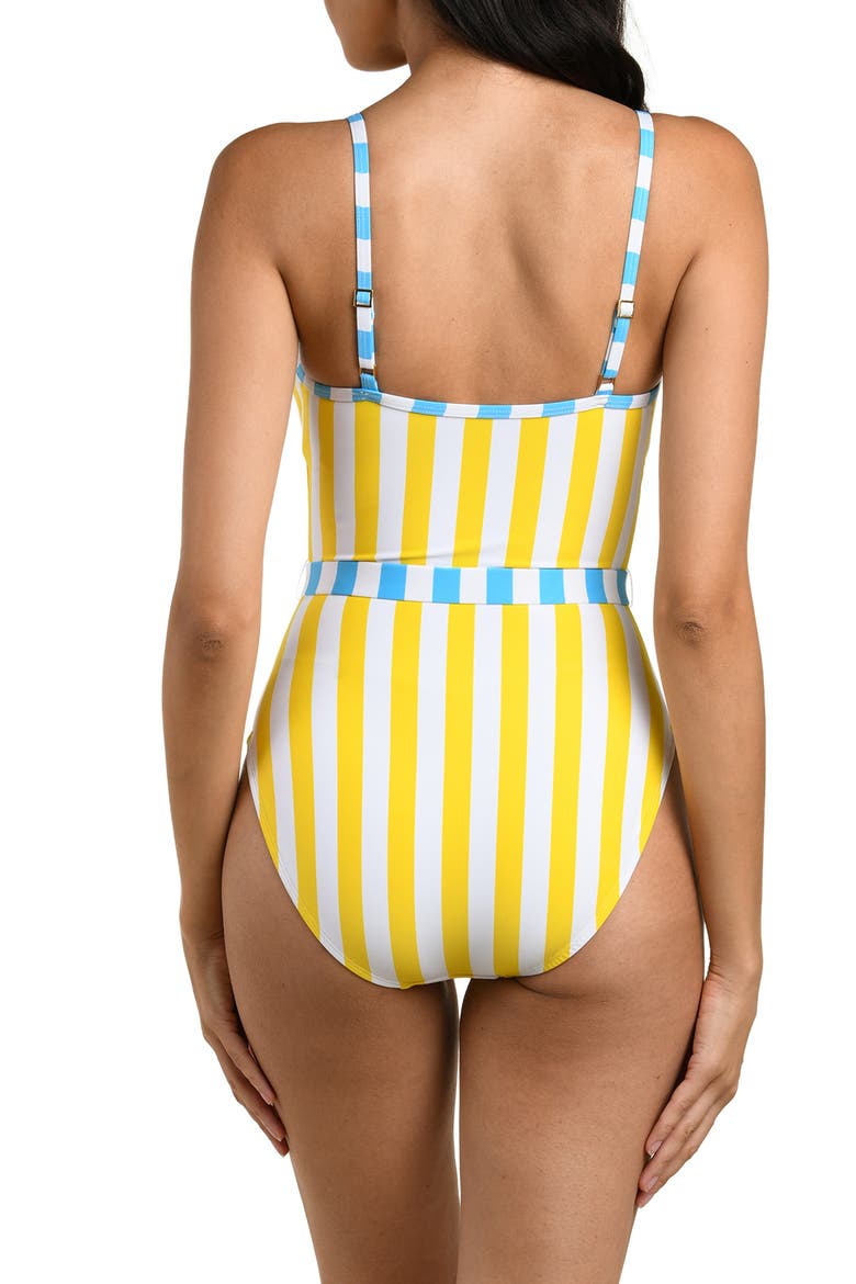 Coastal Belted Stripe One-Piece Swimsuit, Alternate, color, SOLEIL