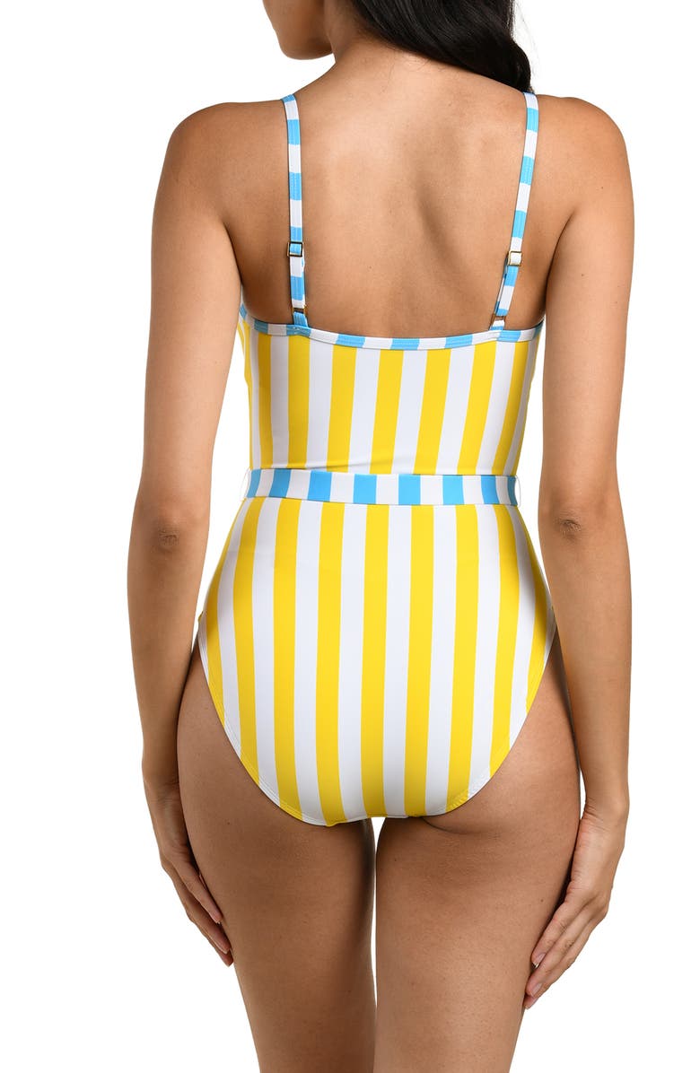 La Blanca Coastal Belted Stripe One-Piece Swimsuit, Alternate, color, Soleil