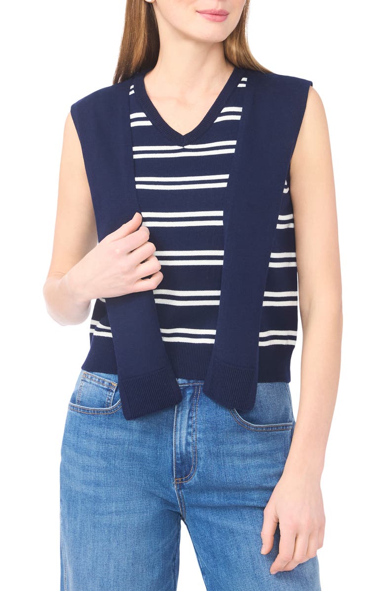 Halogen<sup>®</sup> Tie Shoulder Sleeveless Stripe Sweater, Alternate, color, Classic Navy/Ivory
