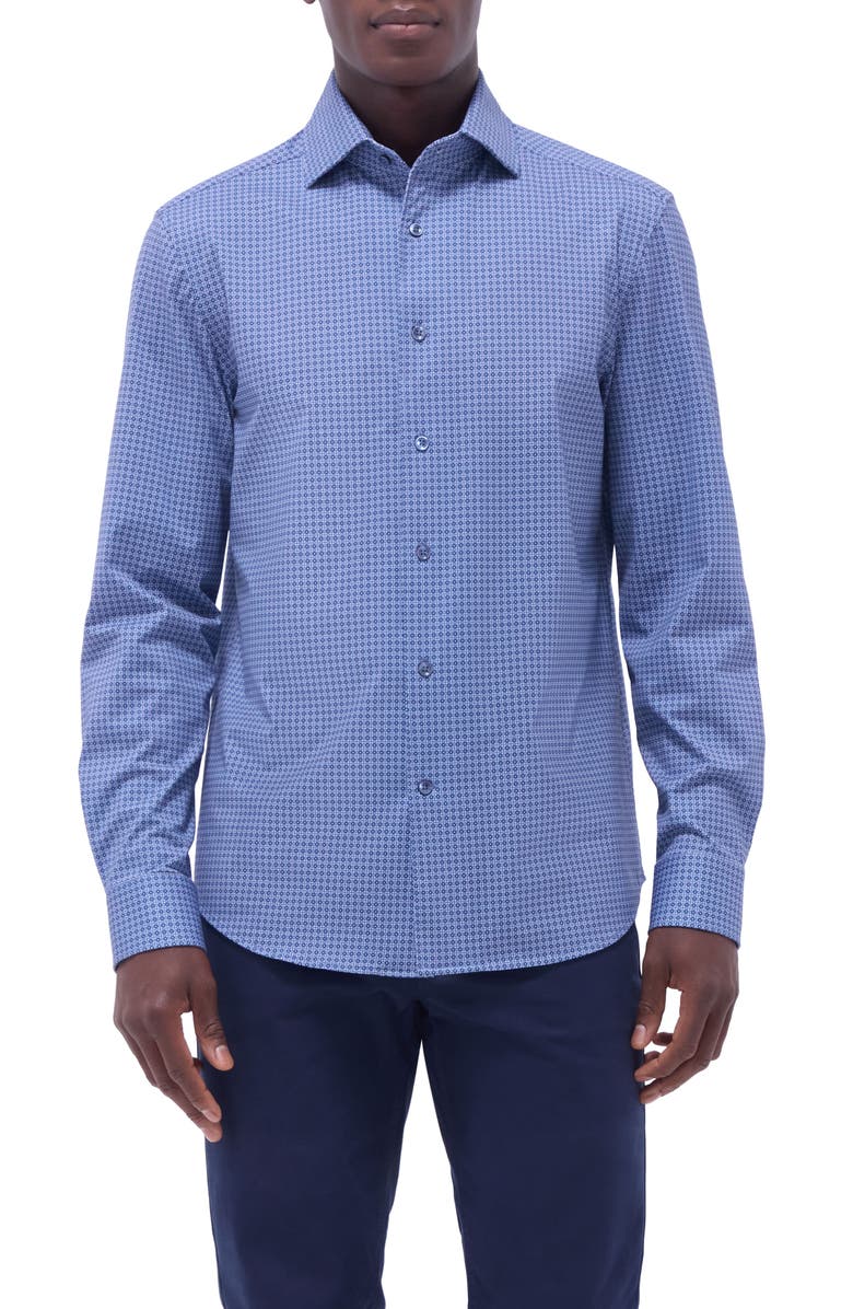 Bugatchi Devon OoohCotton<sup>®</sup> Geo Print Button-Up Shirt, Main, color, Cobalt