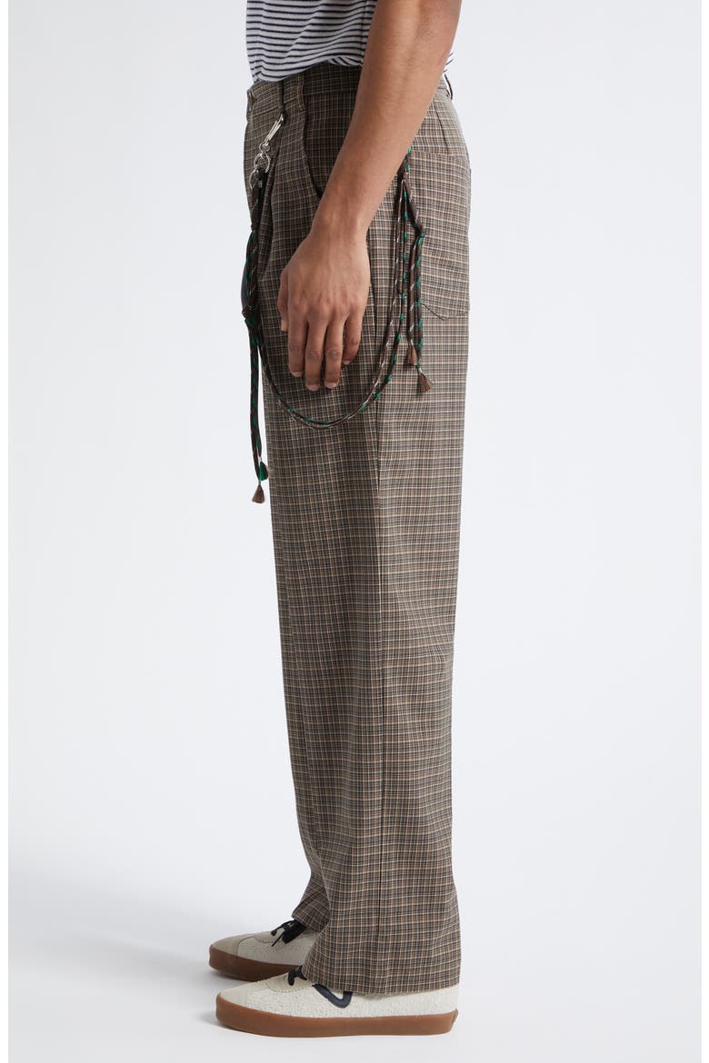 Plaid Pleated Lanyard Detail Pants, Alternate, color, BROWN