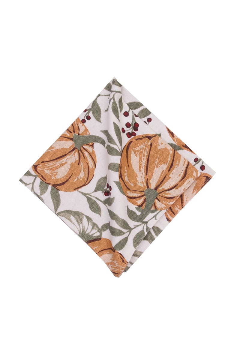 Harvest Pumpkin Botanical Fall Set of 6 Cloth Napkins, Alternate, color, Orange