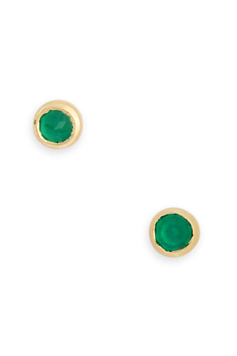 Mini Green Onyx Stud Earrings, Main, color, YELLOW GOLD
