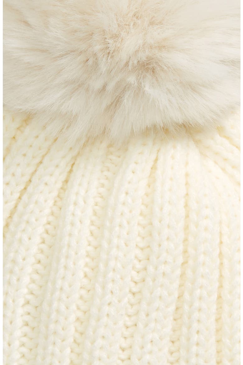 Beanie with Faux Fur Pom, Alternate, color, IVORY