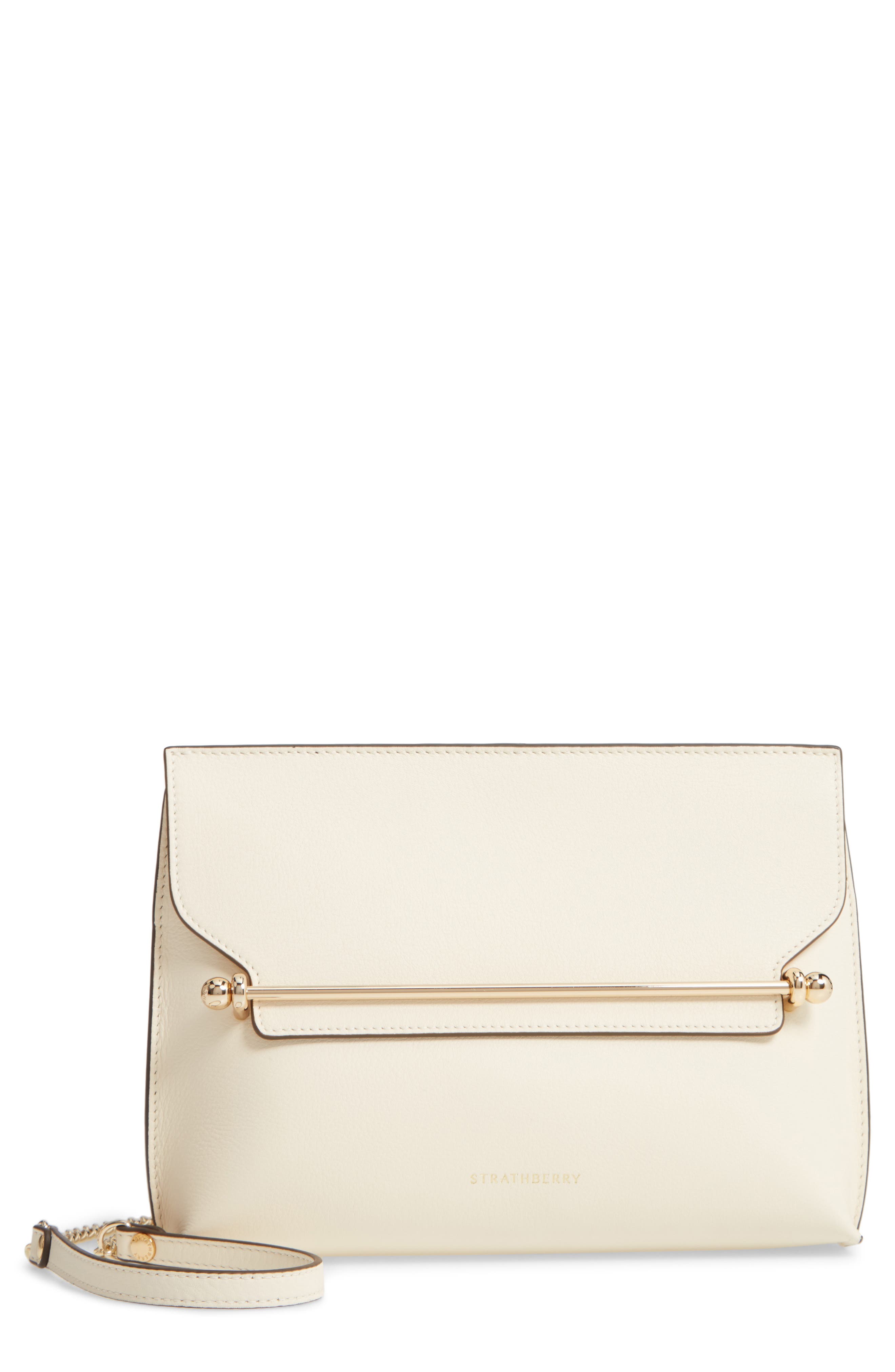 Strathberry East/West Stylist Calfskin Leather Clutch, Main, color, Vanilla