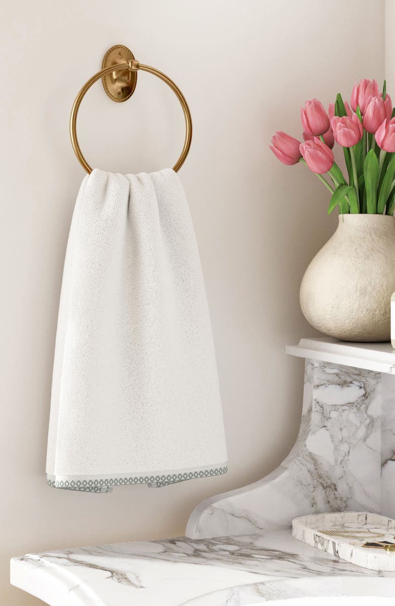 Woven & Weft Border Stitch 6-Piece Cotton Hand Towels, Alternate, color, White / Eucalyptus