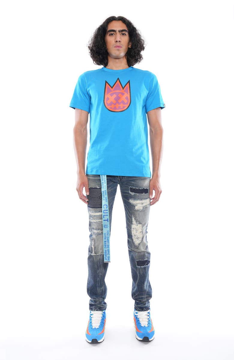 Cult of Individuality Rocker Slim Belted Straight Leg Jeans, Alternate, color, Delft