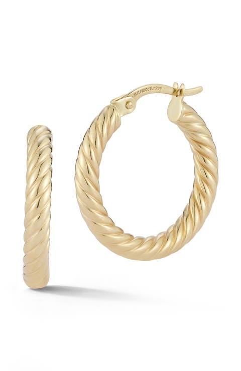 14K Gold Twist Hoop Earrings