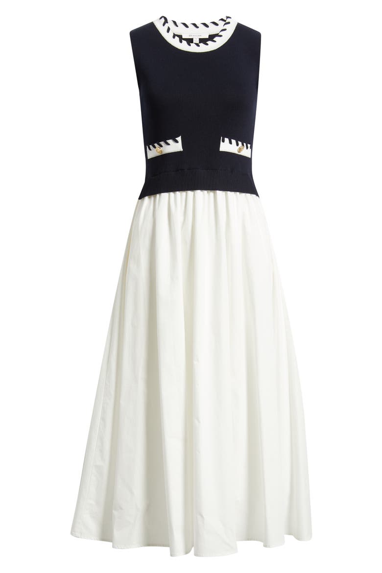 Stitch Piping Mixed Media Midi Dress, Alternate, color, NAVY