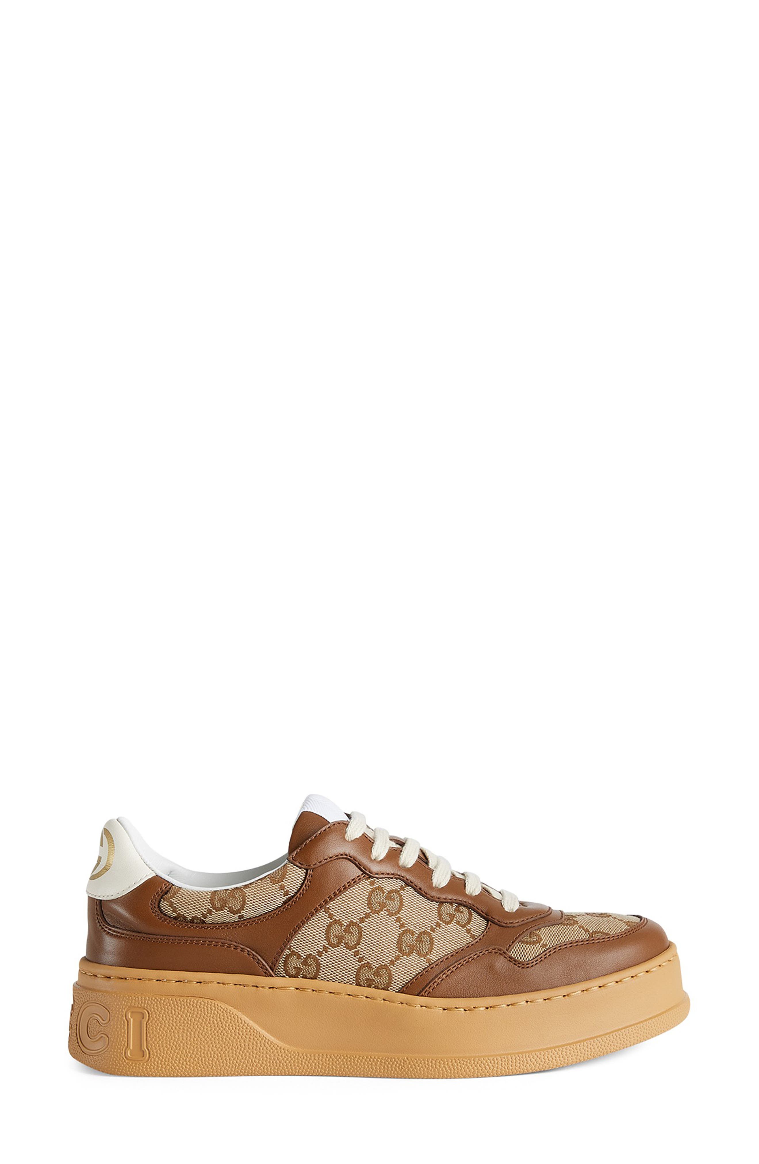 Gucci Chunky B Mixed Media Sneaker, Alternate, color, Beige/ Brown