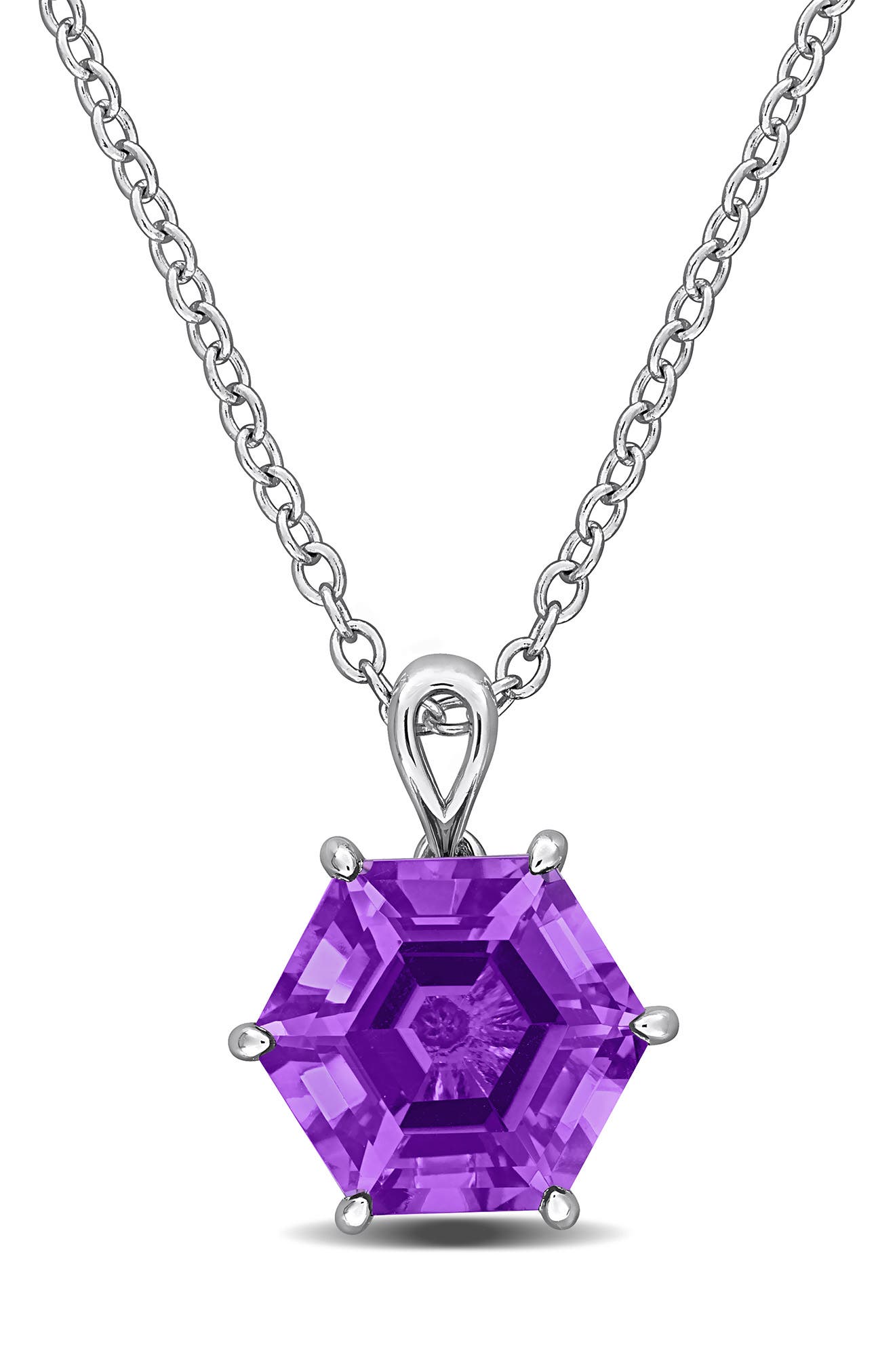 Sterling Silver Amethyst Hexagon Pendant Necklace
