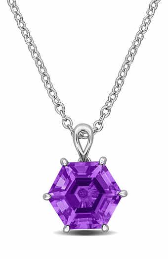 Sterling Silver Amethyst Hexagon Pendant Necklace