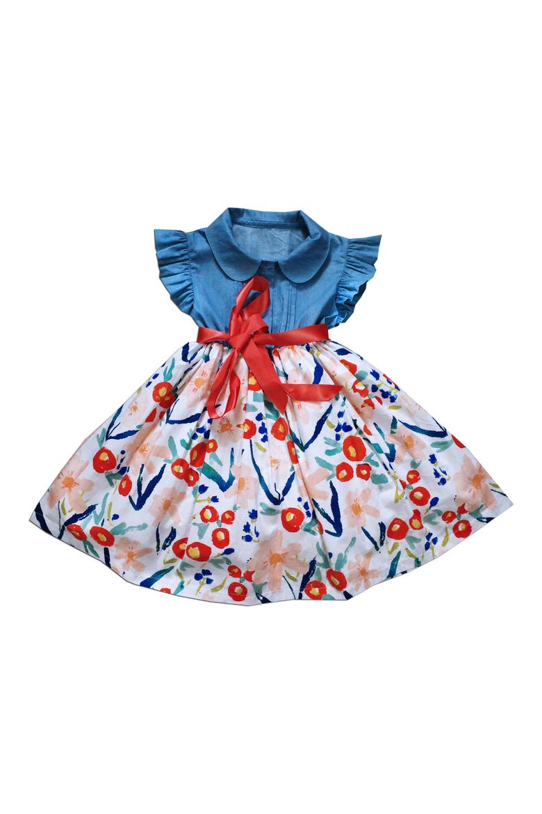 Carloline Denim Floral Dress, Main, color, FUSCHIA