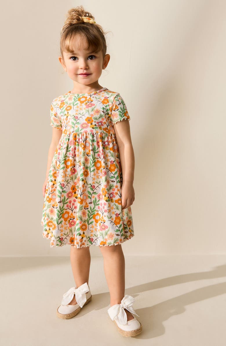 NEXT Kids' Floral Print Rib Dress, Alternate, color, Orange