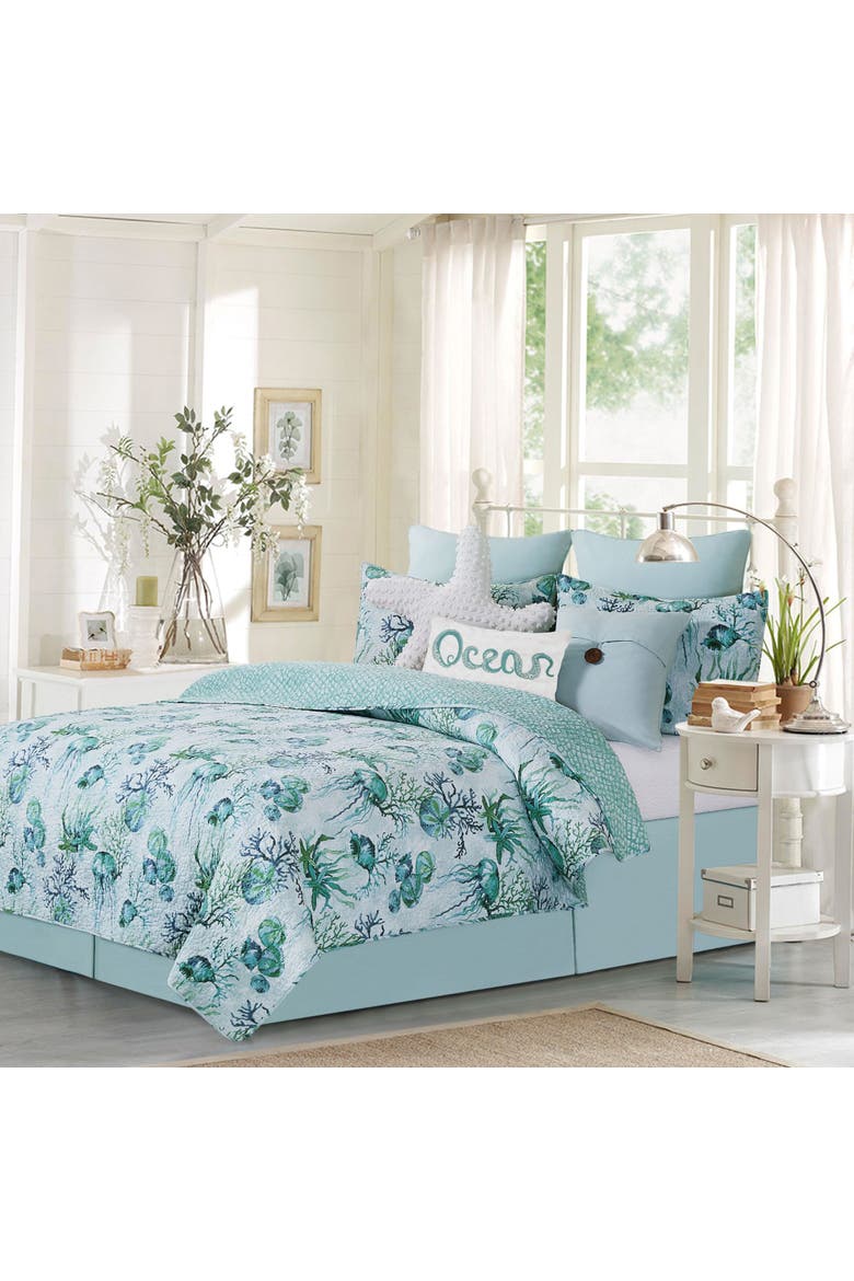 Shorecrest Beach Coastal Cotton Quilt Set  - Reversible and Machine Washable, Main, color, Blue