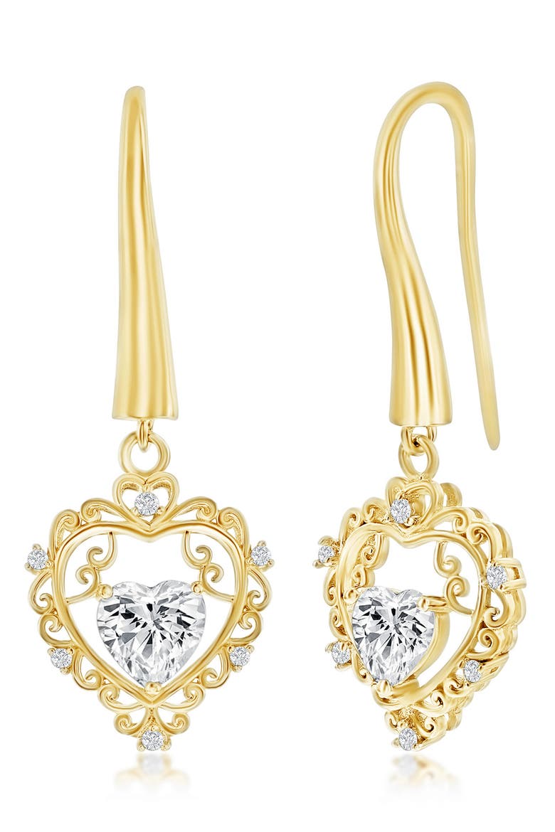 Cubic Zirconia Heart Dangle Earrings, Main, color, GOLD