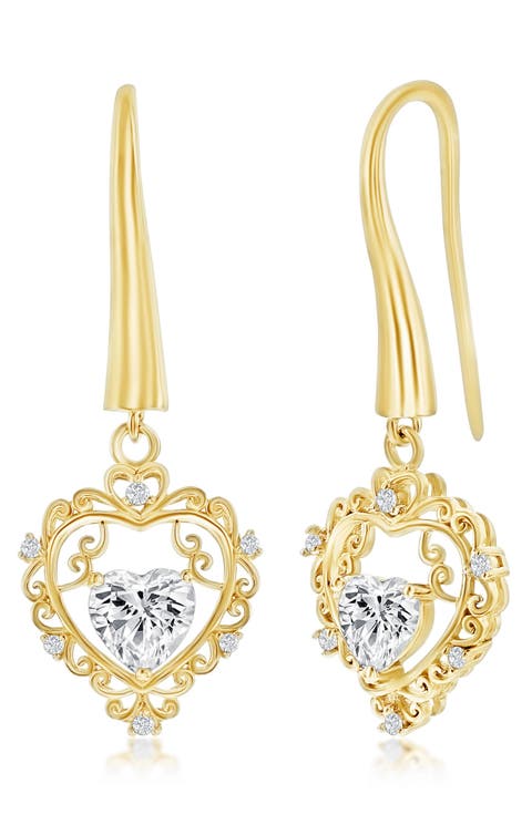 Cubic Zirconia Heart Dangle Earrings