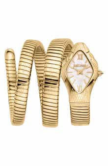 Just Cavalli Snake Wraparound Bracelet Watch, 22mm x 36.5mm
