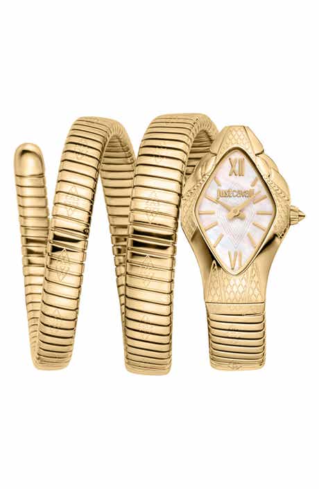 Just Cavalli Snake Wraparound Bracelet Watch, 22mm x 36.5mm