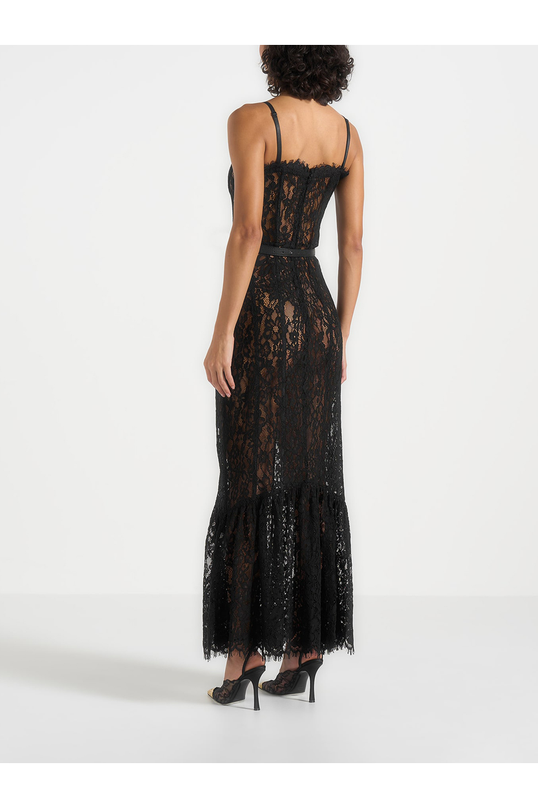 Freya Lace Maxi Dress With Waist Feature, Alternate, color, Black